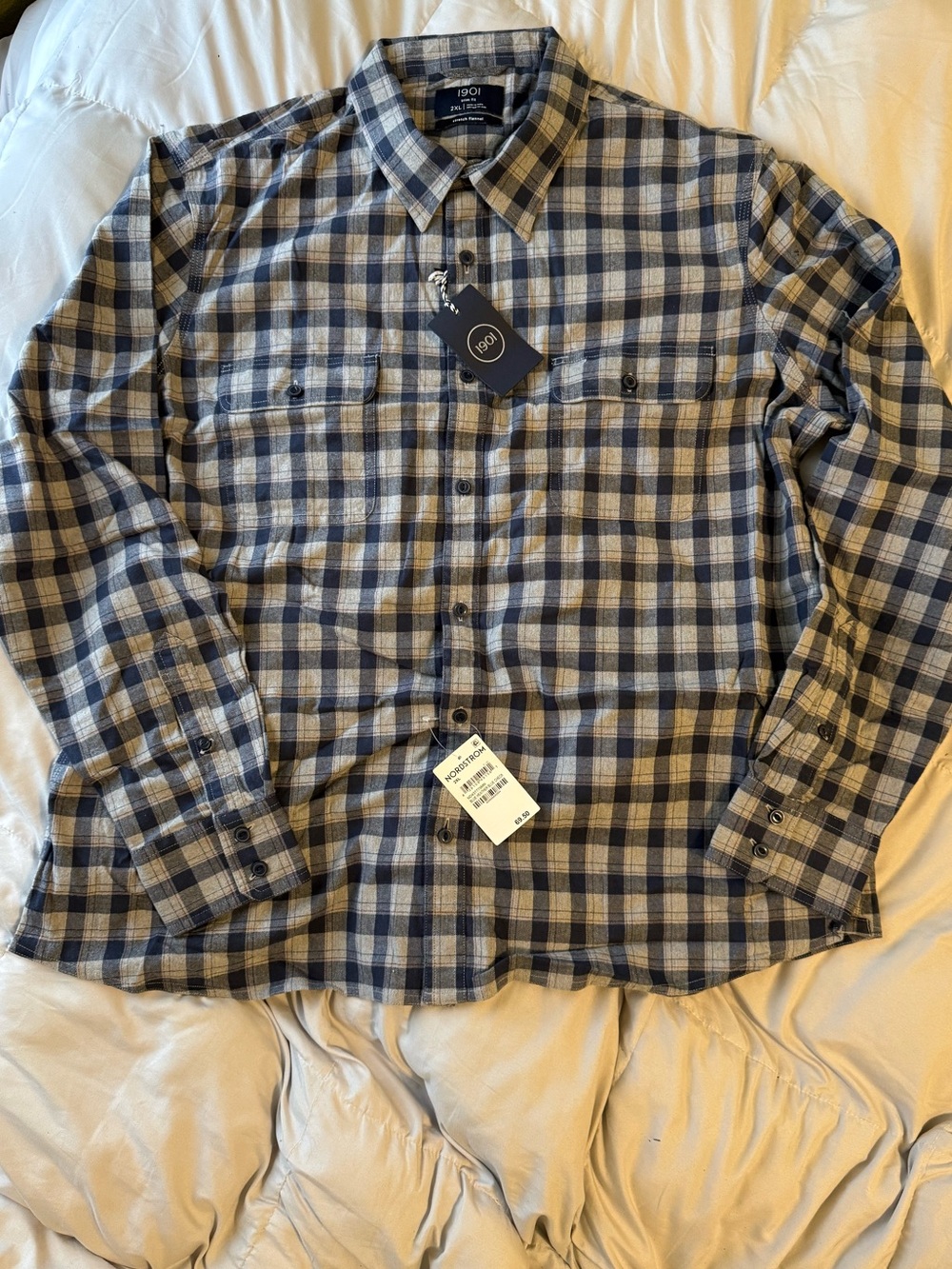 1901 Trim Fit Plaid Stretch Flannel Button-Up Shirt